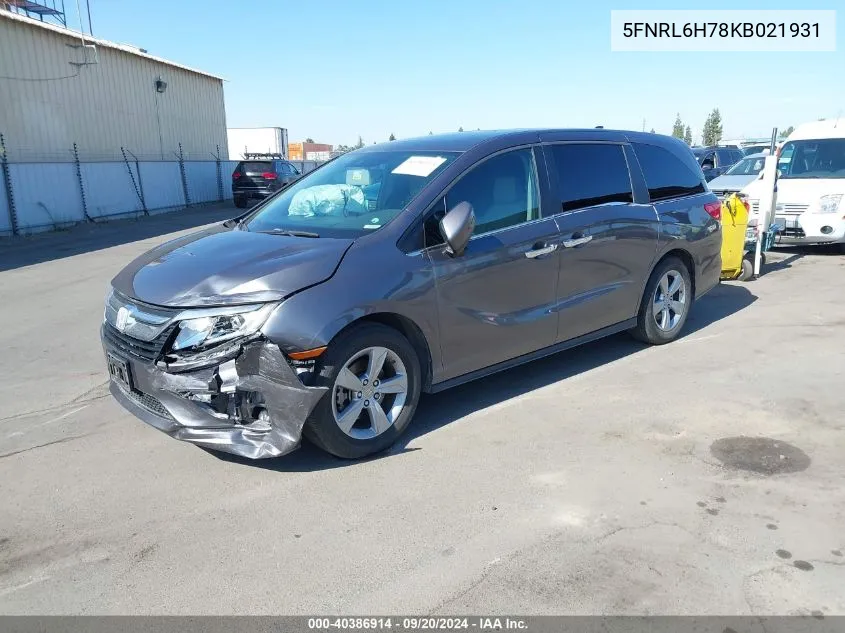 2019 Honda Odyssey Exl VIN: 5FNRL6H78KB021931 Lot: 40683989