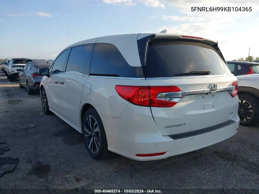 2019 Honda Odyssey Elite VIN: 5FNRL6H99KB104365 Lot: 40468374