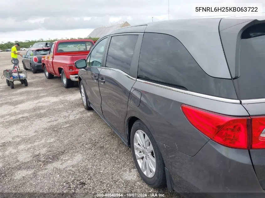 2019 Honda Odyssey Lx VIN: 5FNRL6H25KB063722 Lot: 40540964