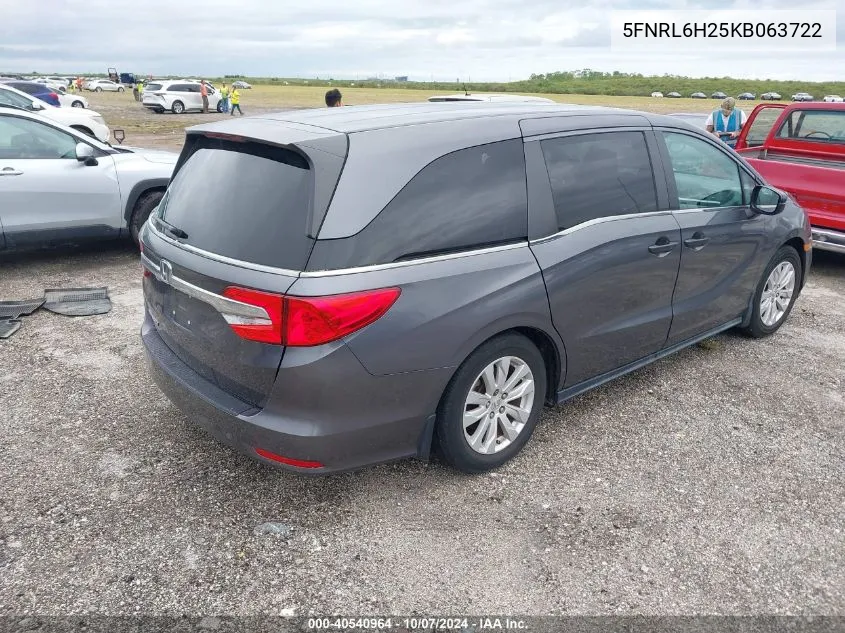 2019 Honda Odyssey Lx VIN: 5FNRL6H25KB063722 Lot: 40540964