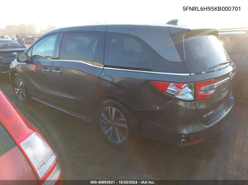 2019 Honda Odyssey Elite VIN: 5FNRL6H95KB000701 Lot: 40693921