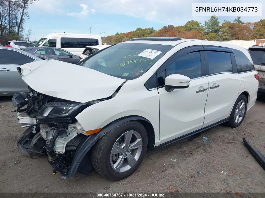 2019 Honda Odyssey Ex-L VIN: 5FNRL6H74KB034773 Lot: 40754757