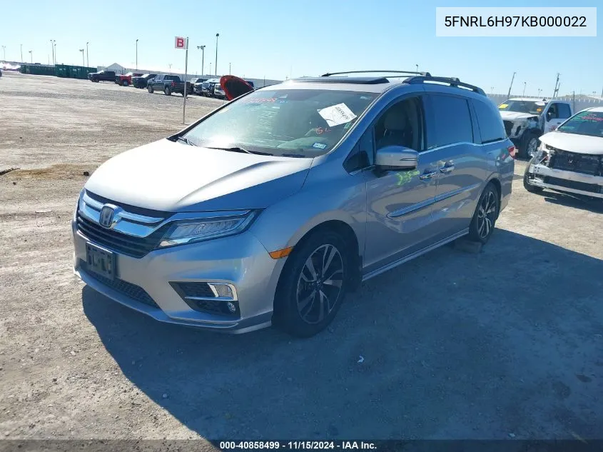 2019 Honda Odyssey Elite VIN: 5FNRL6H97KB000022 Lot: 40858499