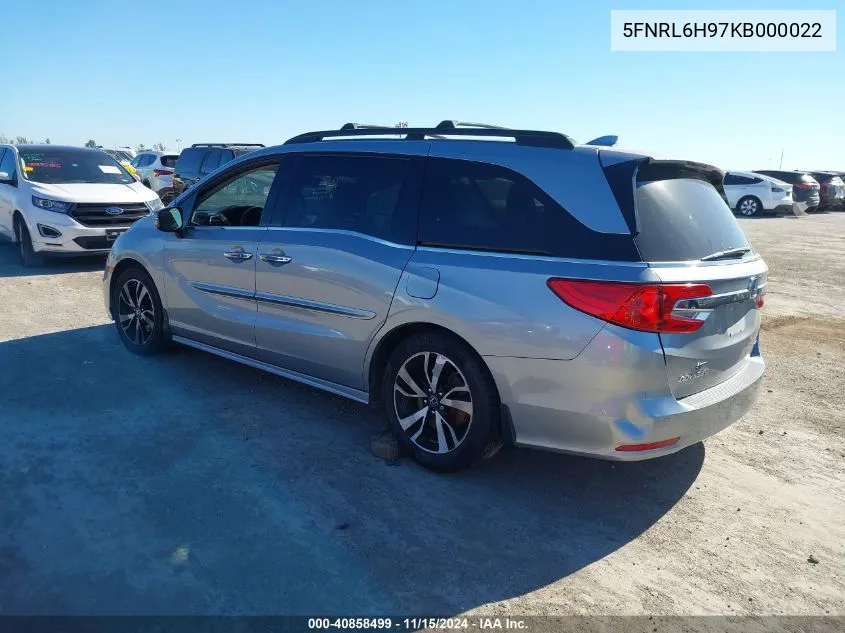 2019 Honda Odyssey Elite VIN: 5FNRL6H97KB000022 Lot: 40858499