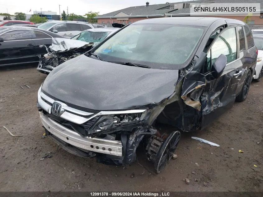 2020 Honda Odyssey VIN: 5FNRL6H6XLB505155 Lot: 12091378