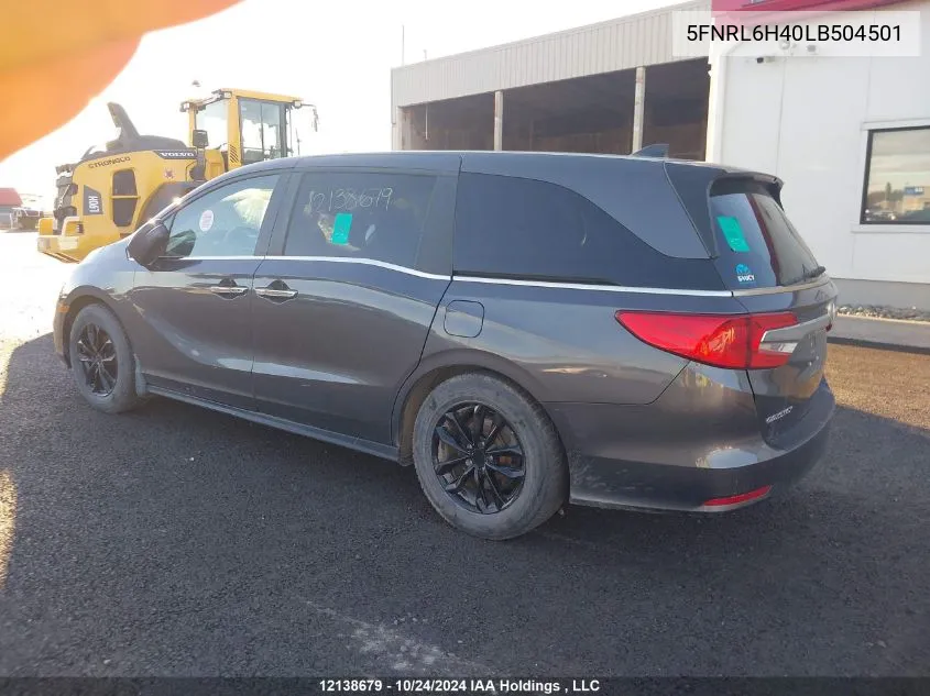 2020 Honda Odyssey VIN: 5FNRL6H40LB504501 Lot: 12138679