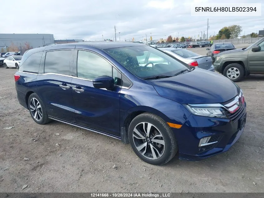 2020 Honda Odyssey Touring VIN: 5FNRL6H80LB502394 Lot: 12141668