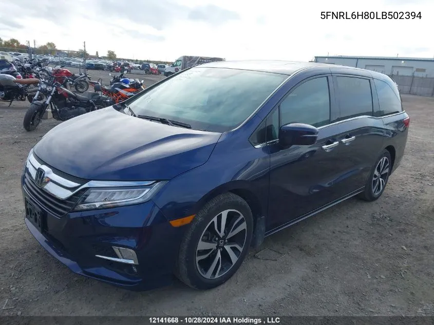 2020 Honda Odyssey Touring VIN: 5FNRL6H80LB502394 Lot: 12141668