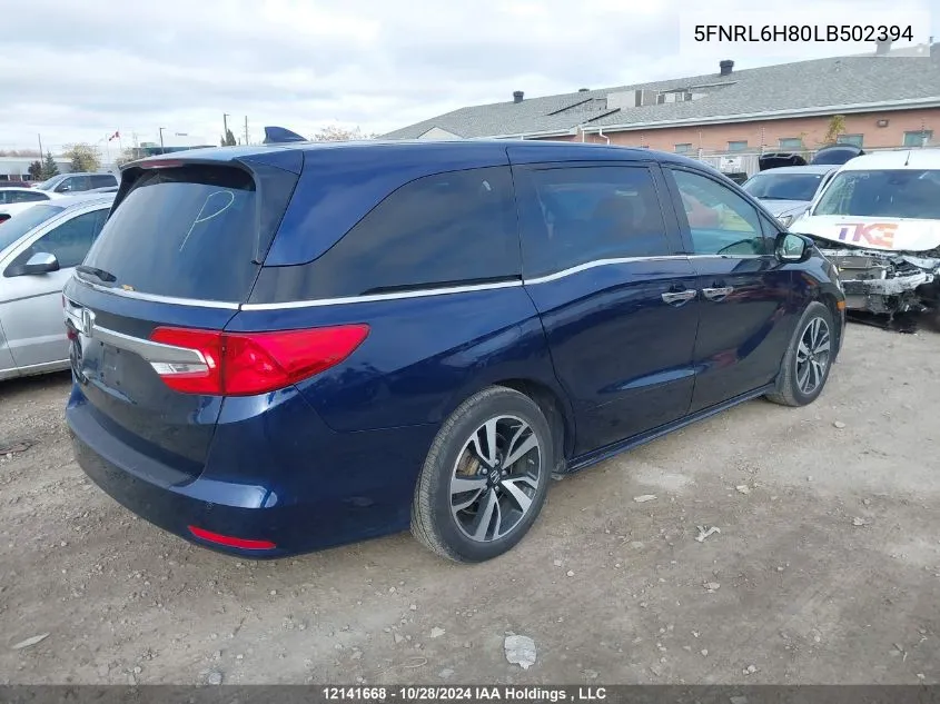 2020 Honda Odyssey Touring VIN: 5FNRL6H80LB502394 Lot: 12141668