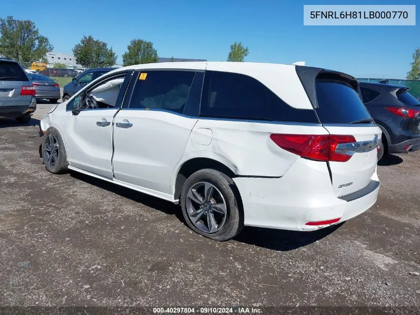 2020 Honda Odyssey Touring VIN: 5FNRL6H81LB000770 Lot: 40297804