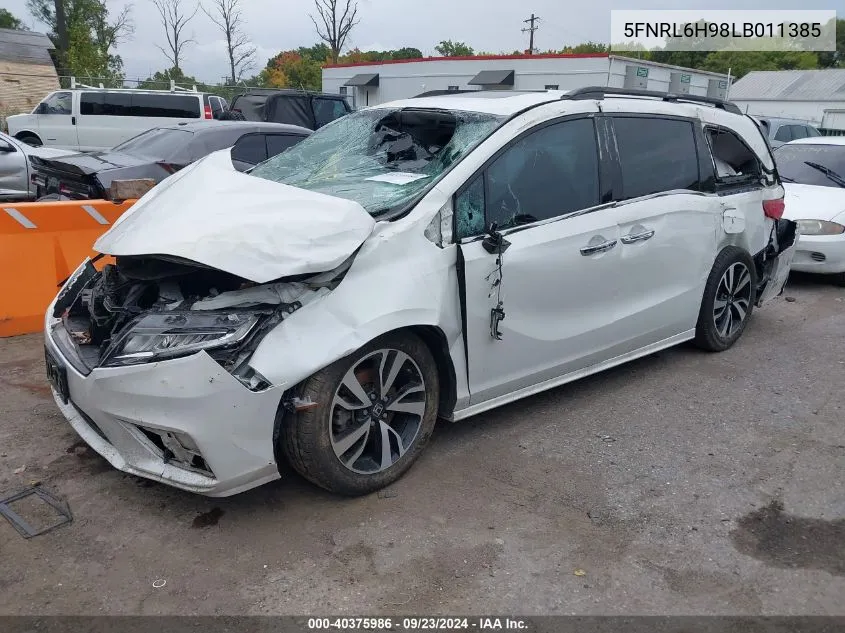 2020 Honda Odyssey Elite VIN: 5FNRL6H98LB011385 Lot: 40375986