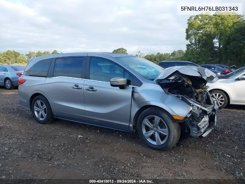 2020 Honda Odyssey Exl VIN: 5FNRL6H76LB031343 Lot: 40415013