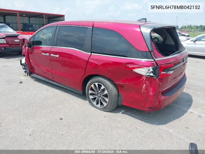 2021 Honda Odyssey Ex-L VIN: 5FNRL6H78MB042152 Lot: 39944205