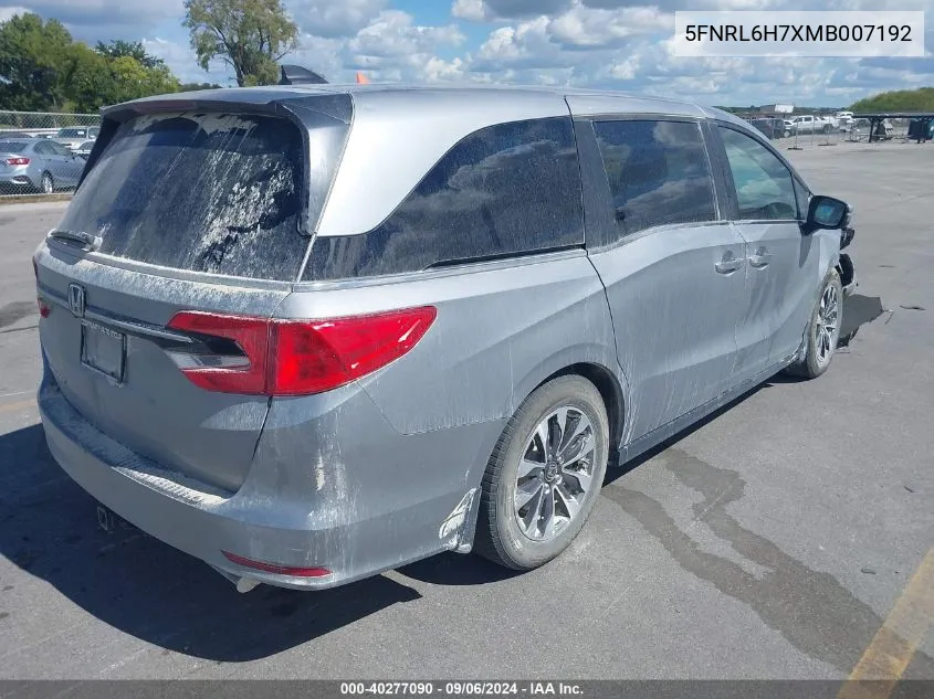 2021 Honda Odyssey Ex-L VIN: 5FNRL6H7XMB007192 Lot: 40277090