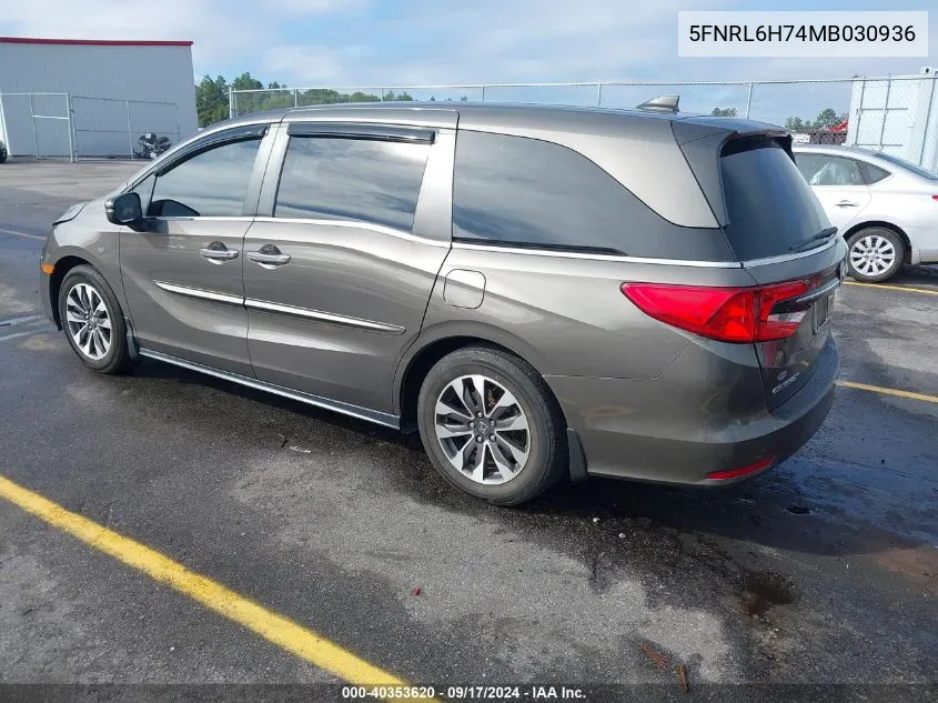 2021 Honda Odyssey Exl VIN: 5FNRL6H74MB030936 Lot: 40353620