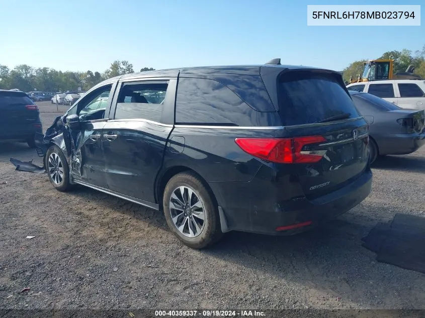 2021 Honda Odyssey Ex-L VIN: 5FNRL6H78MB023794 Lot: 40359337