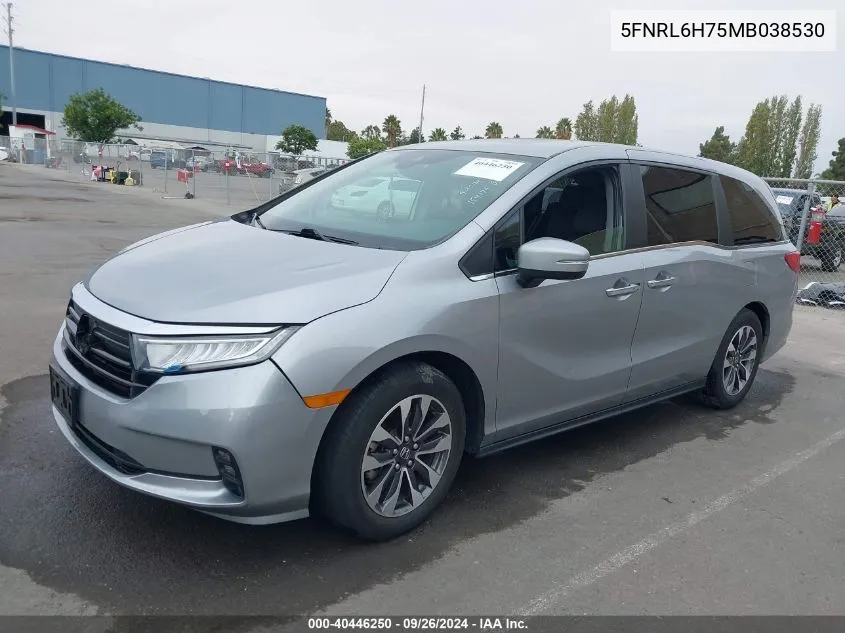 2021 Honda Odyssey Ex-L VIN: 5FNRL6H75MB038530 Lot: 40446250