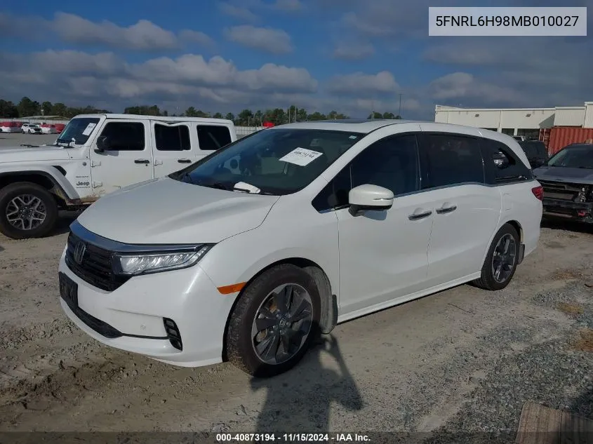 2021 Honda Odyssey Elite VIN: 5FNRL6H98MB010027 Lot: 40873194