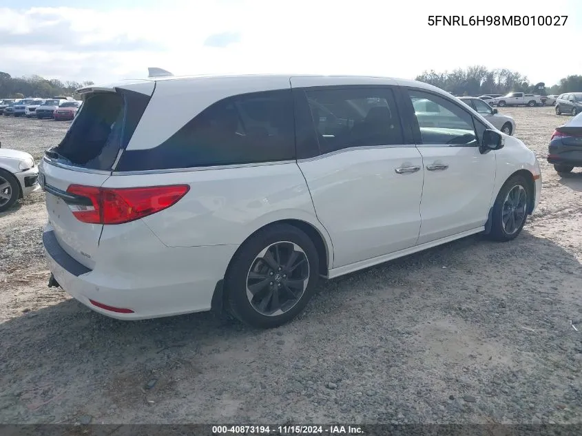 2021 Honda Odyssey Elite VIN: 5FNRL6H98MB010027 Lot: 40873194