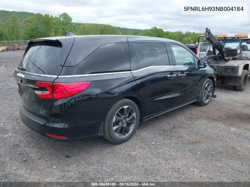 2022 Honda Odyssey Elite VIN: 5FNRL6H93NB004184 Lot: 39436169