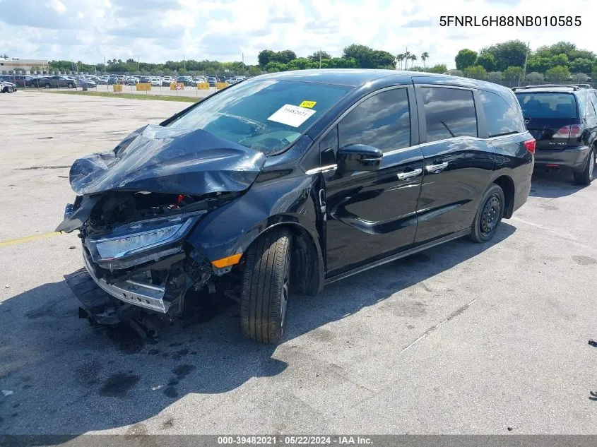 2022 Honda Odyssey Touring VIN: 5FNRL6H88NB010585 Lot: 39482021