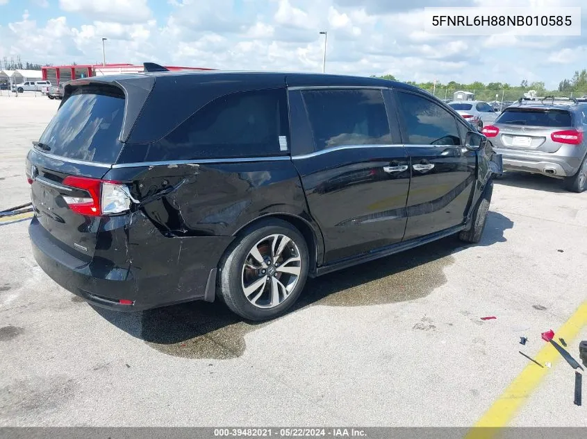 2022 Honda Odyssey Touring VIN: 5FNRL6H88NB010585 Lot: 39482021