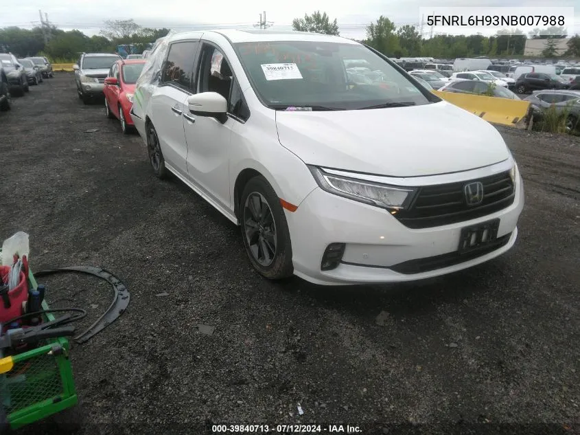 2022 Honda Odyssey Elite VIN: 5FNRL6H93NB007988 Lot: 39840713