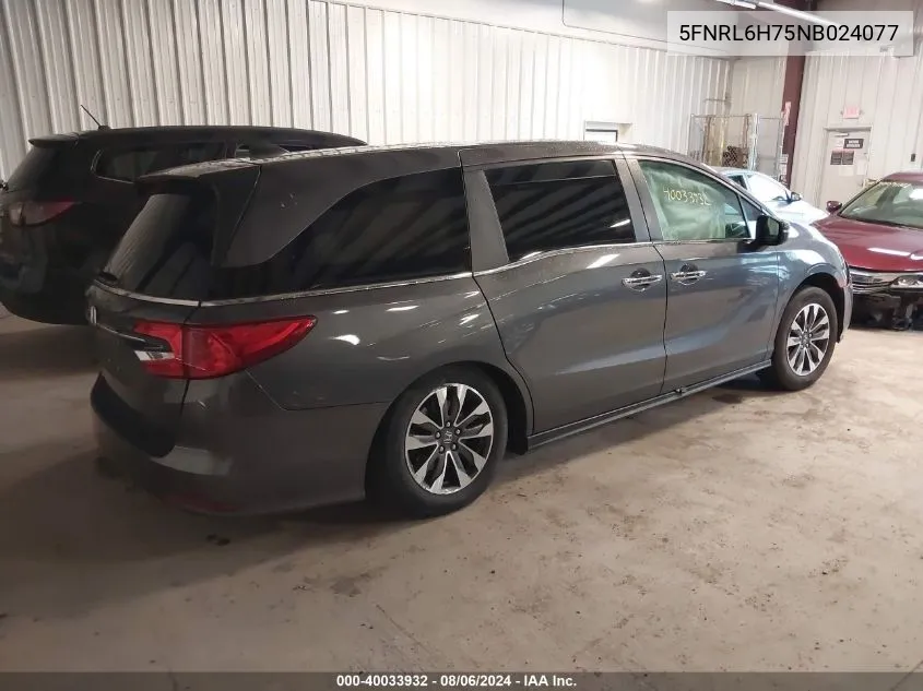 2022 Honda Odyssey Ex-L VIN: 5FNRL6H75NB024077 Lot: 40033932