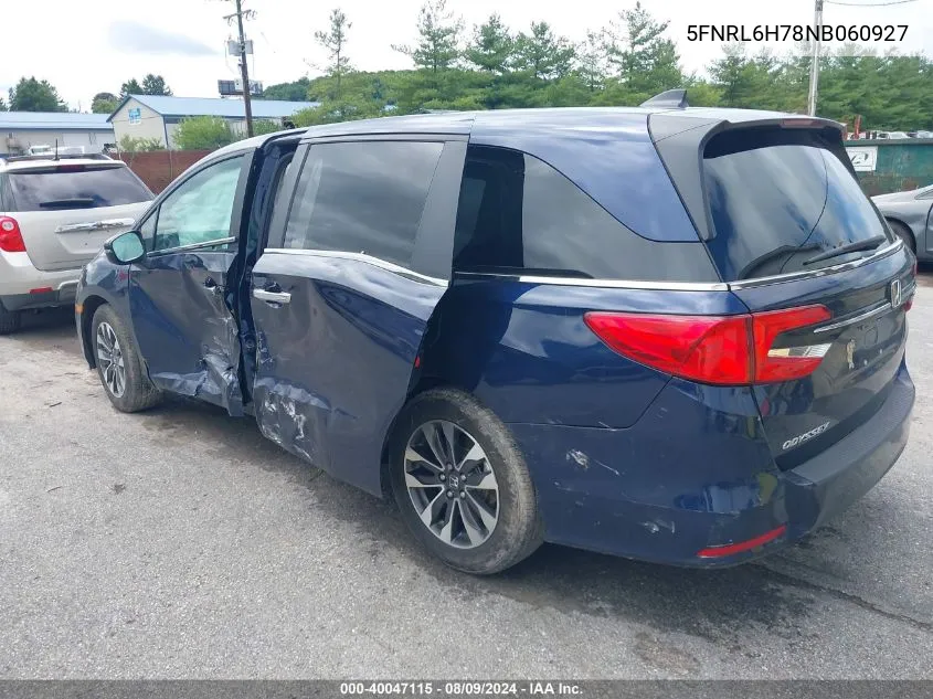 2022 Honda Odyssey Ex-L VIN: 5FNRL6H78NB060927 Lot: 40047115