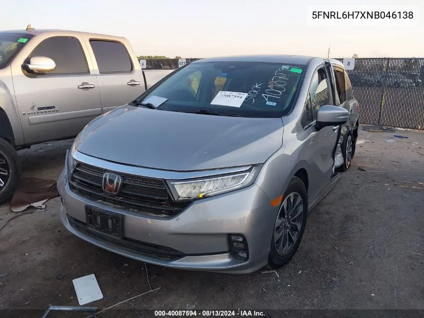 2022 Honda Odyssey Ex-L VIN: 5FNRL6H7XNB046138 Lot: 40087594