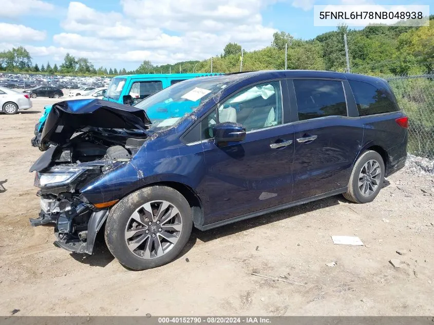 2022 Honda Odyssey Ex-L VIN: 5FNRL6H78NB048938 Lot: 40152790