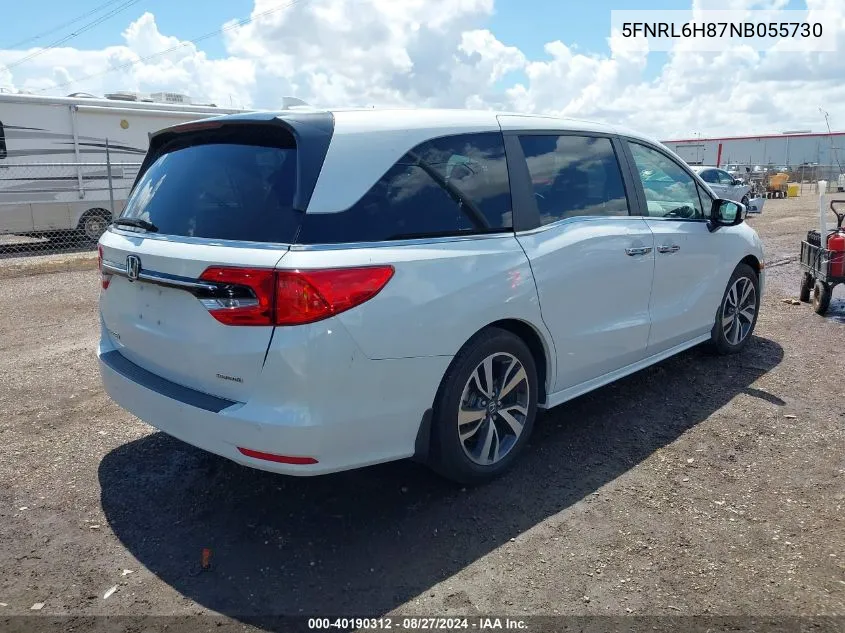 2022 Honda Odyssey Touring VIN: 5FNRL6H87NB055730 Lot: 40190312