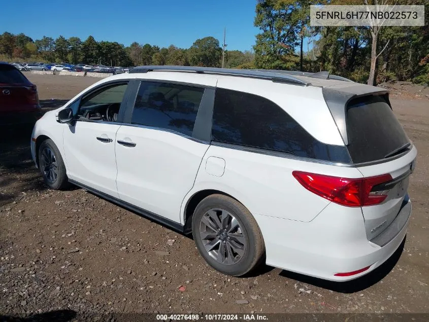 2022 Honda Odyssey Ex-L VIN: 5FNRL6H77NB022573 Lot: 40276498