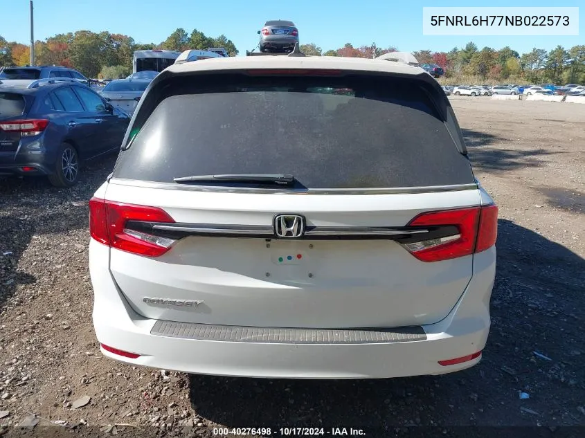 2022 Honda Odyssey Ex-L VIN: 5FNRL6H77NB022573 Lot: 40276498