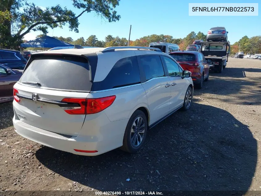 2022 Honda Odyssey Ex-L VIN: 5FNRL6H77NB022573 Lot: 40276498