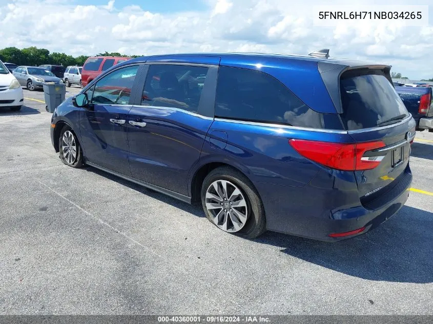 2022 Honda Odyssey Ex-L VIN: 5FNRL6H71NB034265 Lot: 40360001