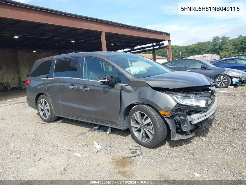 5FNRL6H81NB049115 2022 Honda Odyssey Touring