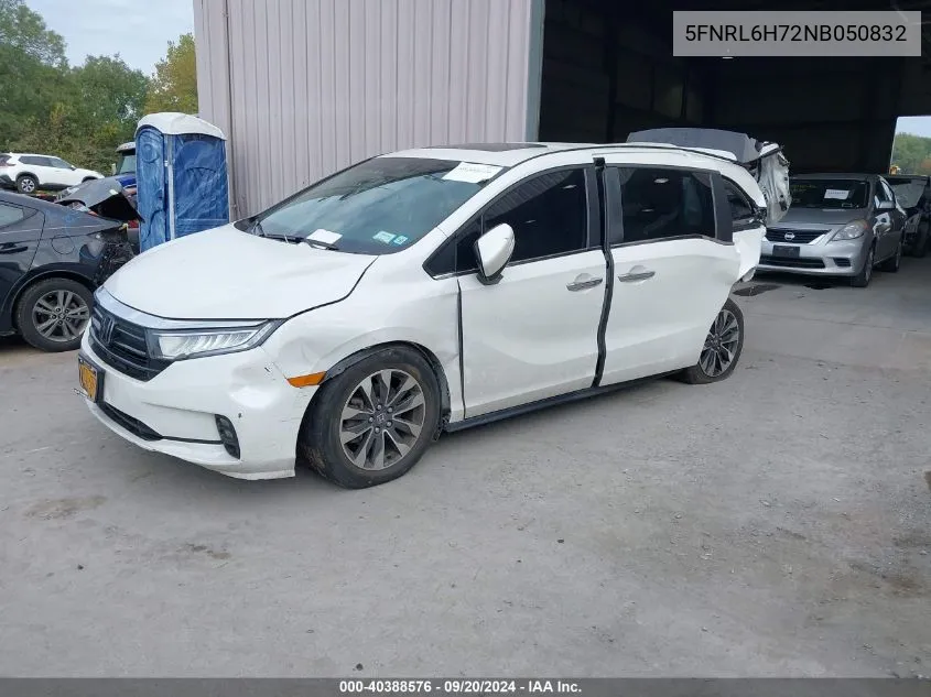 2022 Honda Odyssey Ex-L VIN: 5FNRL6H72NB050832 Lot: 40388576