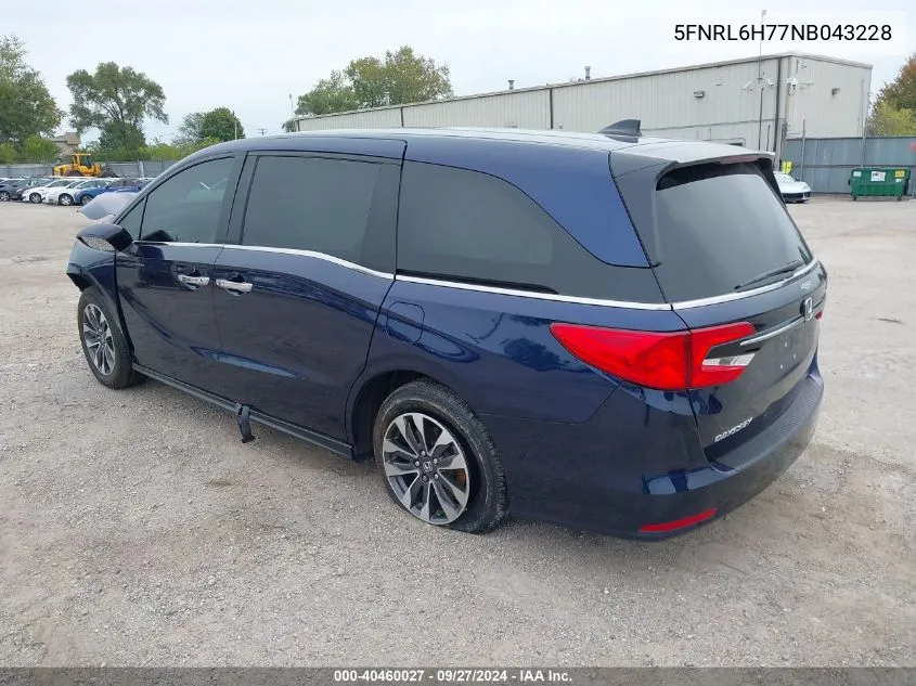 2022 Honda Odyssey Ex-L VIN: 5FNRL6H77NB043228 Lot: 40460027