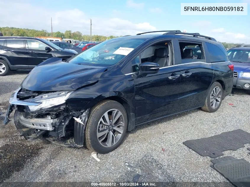 2022 Honda Odyssey Touring VIN: 5FNRL6H80NB059182 Lot: 40505512