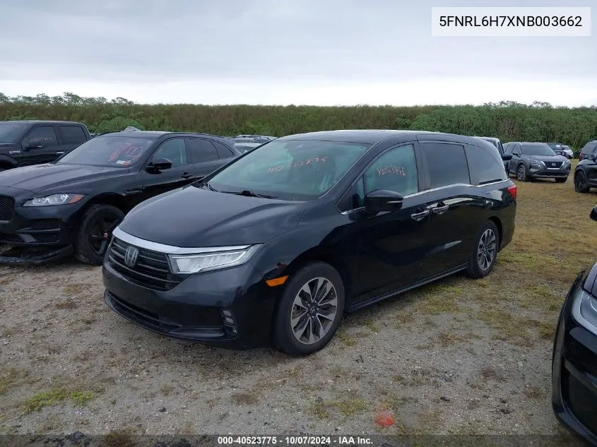 2022 Honda Odyssey Ex-L VIN: 5FNRL6H7XNB003662 Lot: 40523775