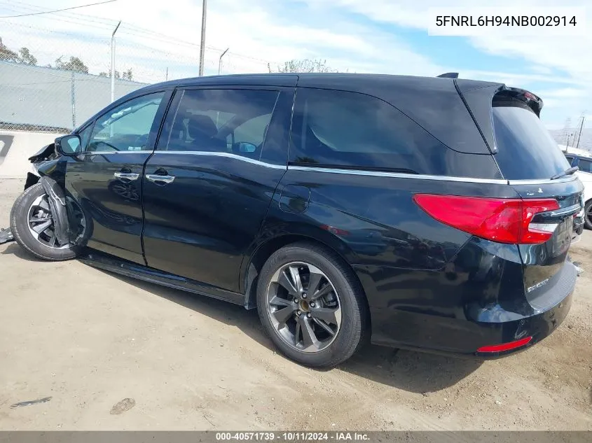 2022 Honda Odyssey Elite VIN: 5FNRL6H94NB002914 Lot: 40571739