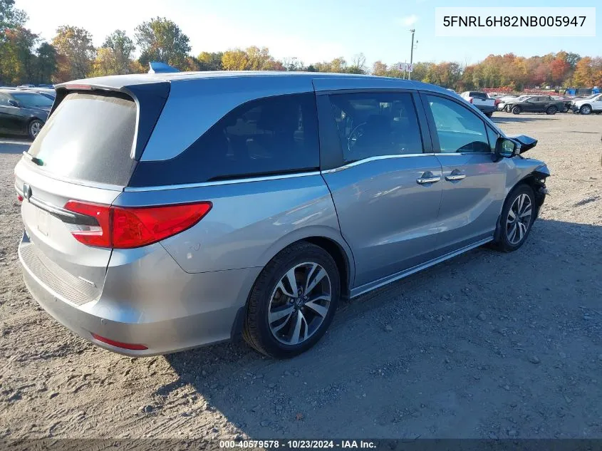 2022 Honda Odyssey Touring VIN: 5FNRL6H82NB005947 Lot: 40579578