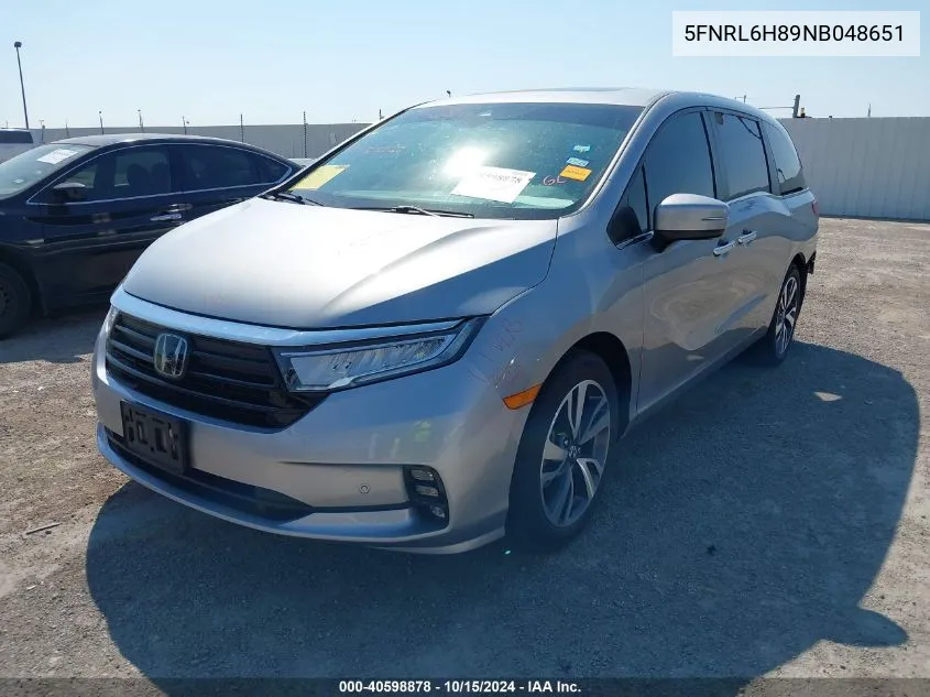 2022 Honda Odyssey Touring VIN: 5FNRL6H89NB048651 Lot: 40598878