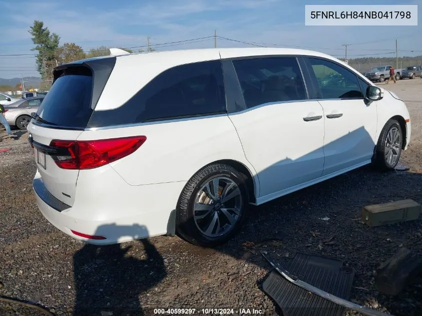 2022 Honda Odyssey Touring VIN: 5FNRL6H84NB041798 Lot: 40599297