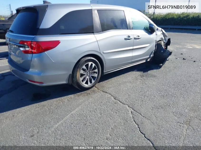 2022 Honda Odyssey Ex-L VIN: 5FNRL6H79NB019089 Lot: 40627619