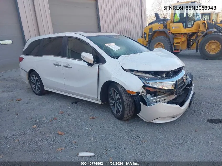 2022 Honda Odyssey Touring VIN: 5FNRL6H85NB058948 Lot: 40776552