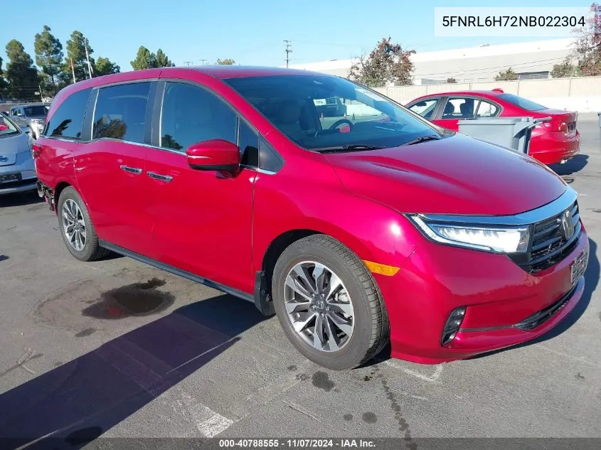 2022 Honda Odyssey Ex-L VIN: 5FNRL6H72NB022304 Lot: 40788555