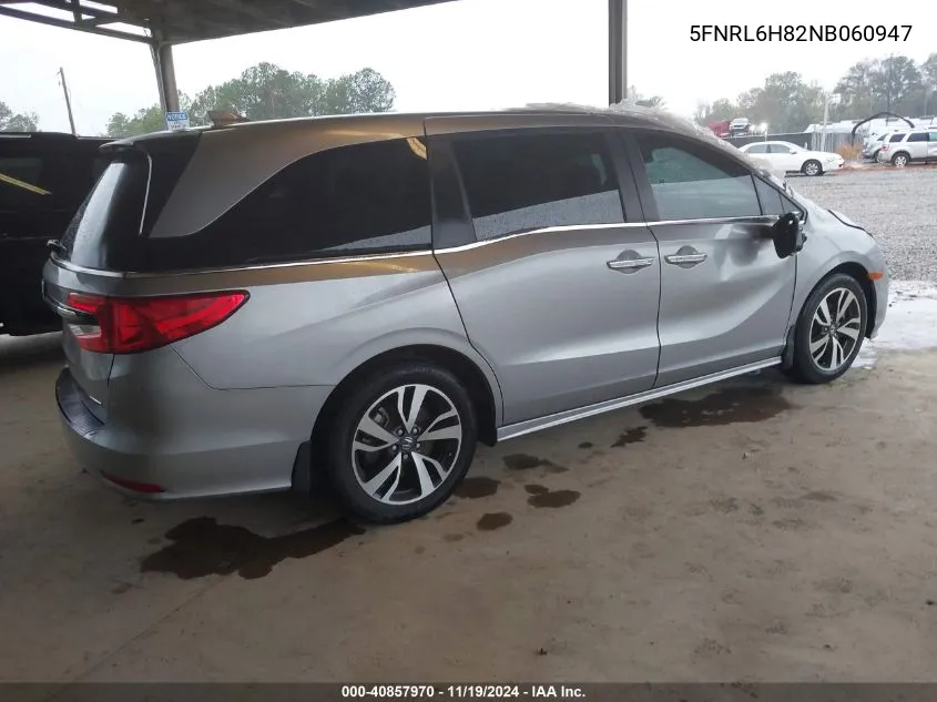 2022 Honda Odyssey Touring VIN: 5FNRL6H82NB060947 Lot: 40857970