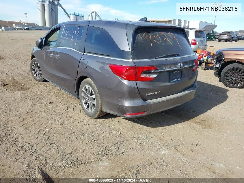 2022 Honda Odyssey Ex-L VIN: 5FNRL6H71NB038218 Lot: 40869029